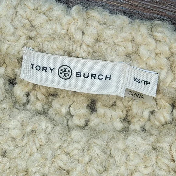 Tory Burch Wool/Alpace Cream Oversized Chunky Knit Cozy Quiet Luxury Sweater XS